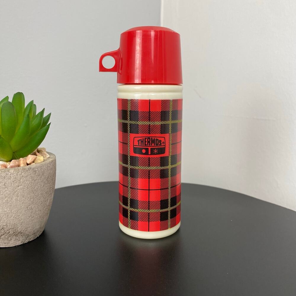 VTG Avon Sweet Honesty Red Plaid Thermos Bottle Decanter Nostalgic